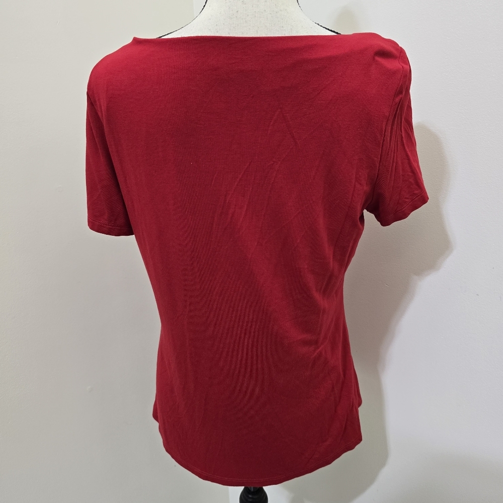 INC size Large Short Sleeve Stretch Top Cut Out‎ Chest Red - Picture 6 of 11